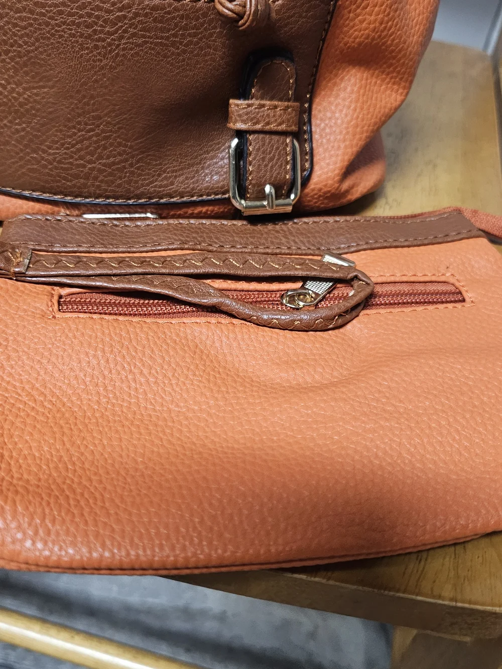 Orange Brown Faux Leather Backpack Travel Vacation Medium Multipurpose DiaperBag